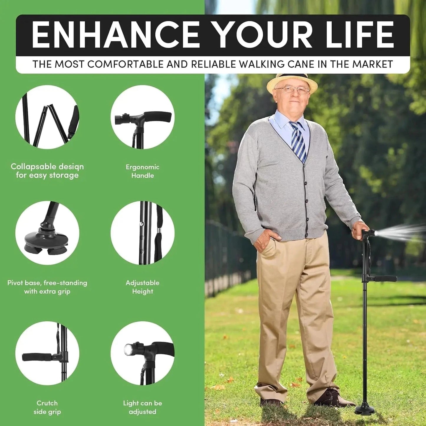 SecureStep Cane – LED + Fall Alert